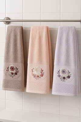 Çiçek Nakışlı 3'lü Yüz Havlu Set Asorti 2 