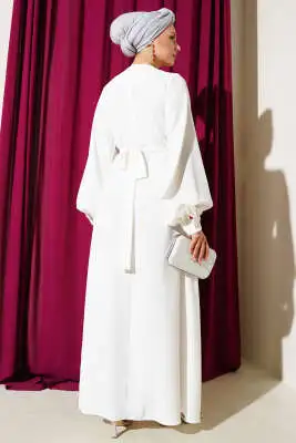 Çiçek Taş Süslemeli Abiye Elbise Beyaz - Abiye Elbise