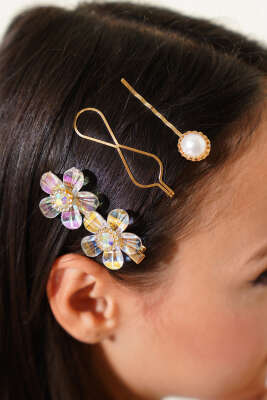 Çiçekli Toka Set Gold - İNCİ BİJÜTERİ