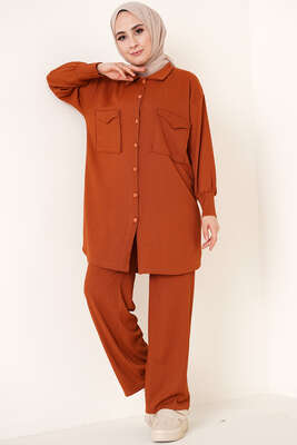 Çİft Cepli Düğmeli İkili Takım Taba