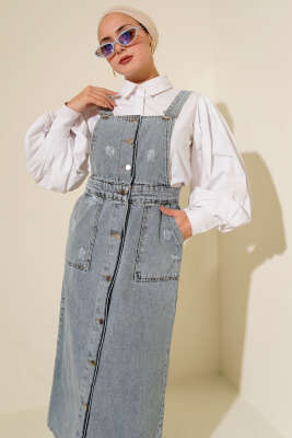 Çift Cepli Kot Askılı Slopet Açık Mavi - VAV TEKSTİL