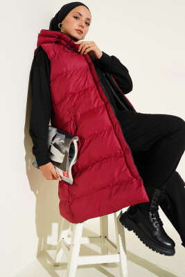 Çift Taraflı Fermuarlı Şişme Yelek Siyah Bordo