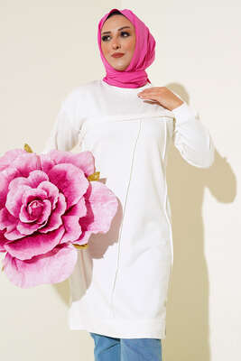 Çımalı Büyük Beden Tunik Ekru 