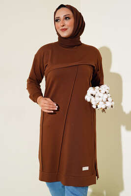 Çımalı Büyük Beden Tunik Kahve 