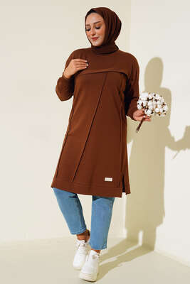 Çımalı Büyük Beden Tunik Kahve - Tunik