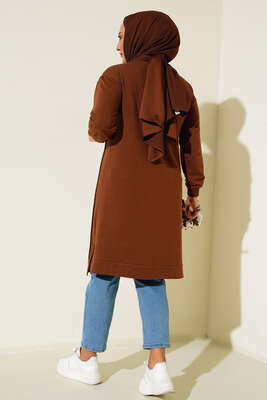 Çımalı Büyük Beden Tunik Kahve - Tunik