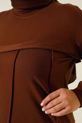 Çımalı Büyük Beden Tunik Kahve - Tunik