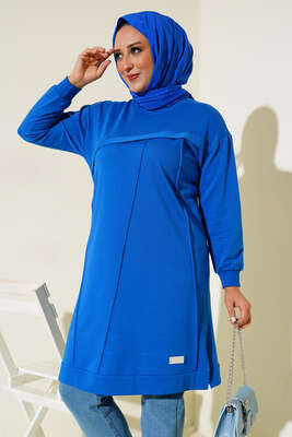 Çımalı Büyük Beden Tunik Saks 