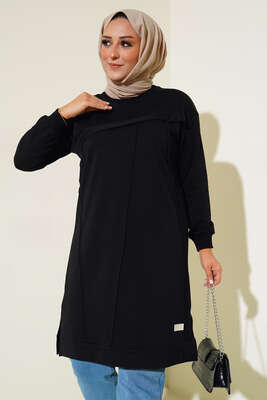 Çımalı Büyük Beden Tunik Siyah 