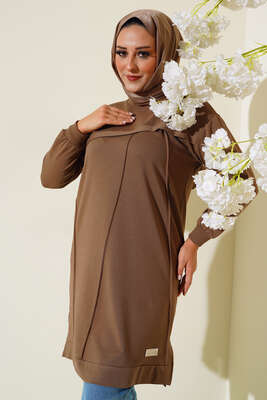 Çımalı Büyük Beden Tunik Taba 