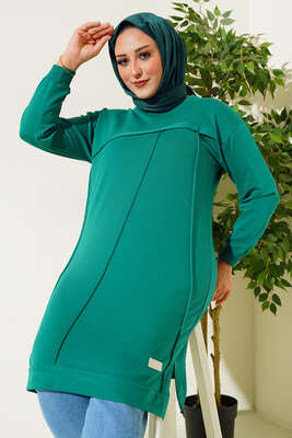 Çımalı Büyük Beden Tunik Zümrüt Yeşili 