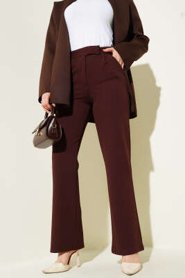 Cırtcırtlı Tek Pile Pantolon Acı Kahve 