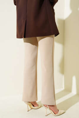 Cırtcırtlı Tek Pile Pantolon Bej - Pantolon