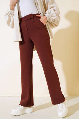 Cırtcırtlı Tek Pile Pantolon Kahve 