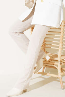 Cırtcırtlı Tek Pile Pantolon Krem 