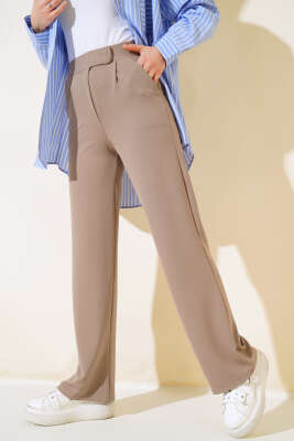 Cırtcırtlı Tek Pile Pantolon Vizon 