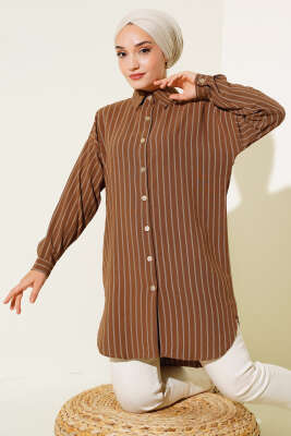 Çizgili Uzun Gömlek Kahve
