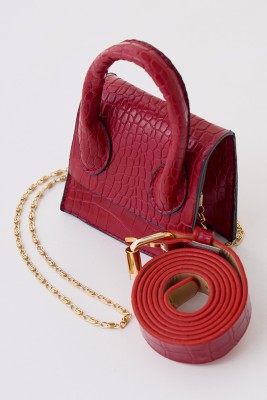 Çok Kullanışlı Kroko Desen Bordo Çanta 