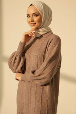 Damla Kabartmalı Yumoş Triko Tunik Vizon - NESSİA