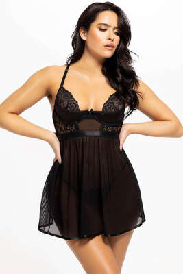Dantel Bağcıklı İnce Askılı Fantezi İç Giyim Siyah - NEW DREAMS