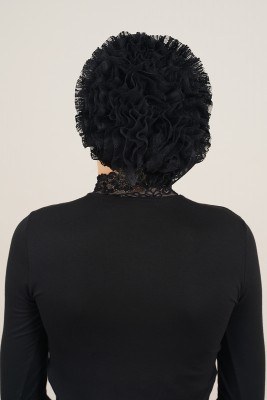 Dantel Fırfırlı Siyah Bone