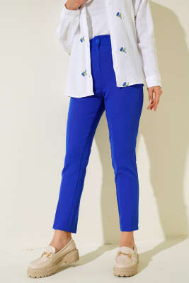 	 Dar Paça Pileli Kumaş Pantolon Saks - UKBE