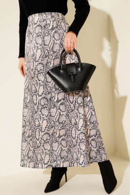 Desen Detaylı Saten Etek Bej - TİLLE