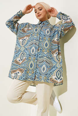 Dijital Baskılı Gömlek Bebe Mavi - Gömlek