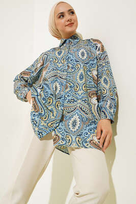 Dijital Baskılı Gömlek Bebe Mavi - Gömlek