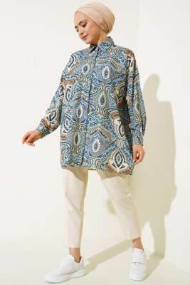 Dijital Baskılı Gömlek Bebe Mavi - Gömlek