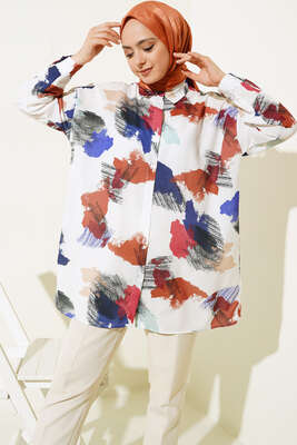 Dijital Baskılı Gömlek Ekru 