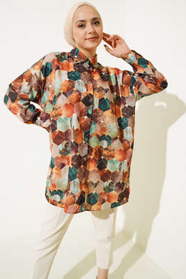 Dijital Baskılı Gömlek Hardal 