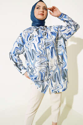 Dijital Baskılı Gömlek Mavi 