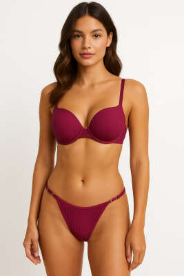 Double Push Up Fitilli Sütyen Takım Vişne