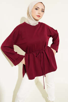 Duble Kol İp Bağcıklı Tunik Bordo