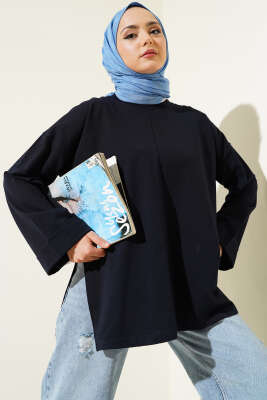 Duble Kol İp Bağcıklı Tunik Lacivert