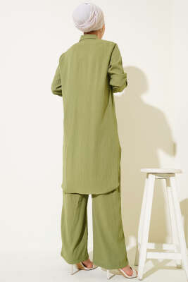 Düğmeli Ağaç Kabuğu İkili Takım Yeşil - İkili Takım