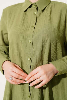 Düğmeli Ağaç Kabuğu İkili Takım Yeşil - İkili Takım