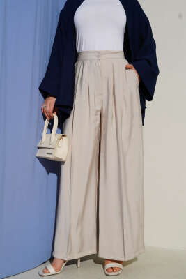 Düğmeli Salaş Pantolon Bej 