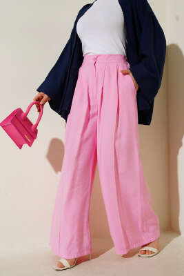 Düğmeli Salaş Pantolon Pembe 