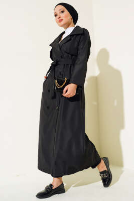 Düğmeli Trençkot Siyah