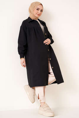 Düğmeli Uzun Tunik Siyah