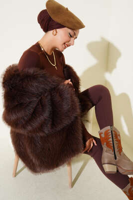 Düğmesiz Astarlı Kürk Kahve