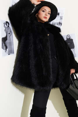 Düğmesiz Astarlı Kürk Siyah