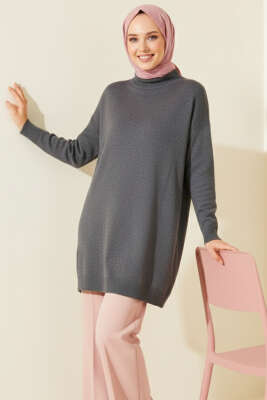 Düşük Kol Detaylı Triko Tunik Antrasit 