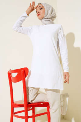 Düz Uzun Kol Tunik Beyaz 