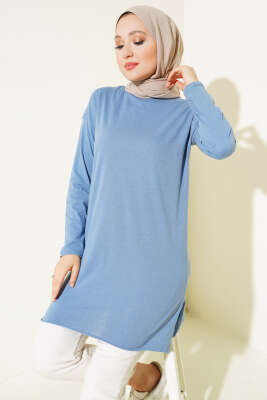 Düz Uzun Kol Tunik İndigo 