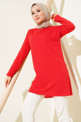 Düz Uzun Kol Tunik Kırmızı - Tunik