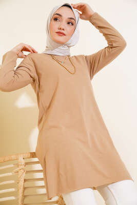 Düz Uzun Kol Tunik Latte 