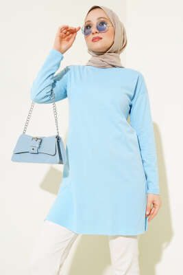 Düz Uzun Kol Tunik Mavi 